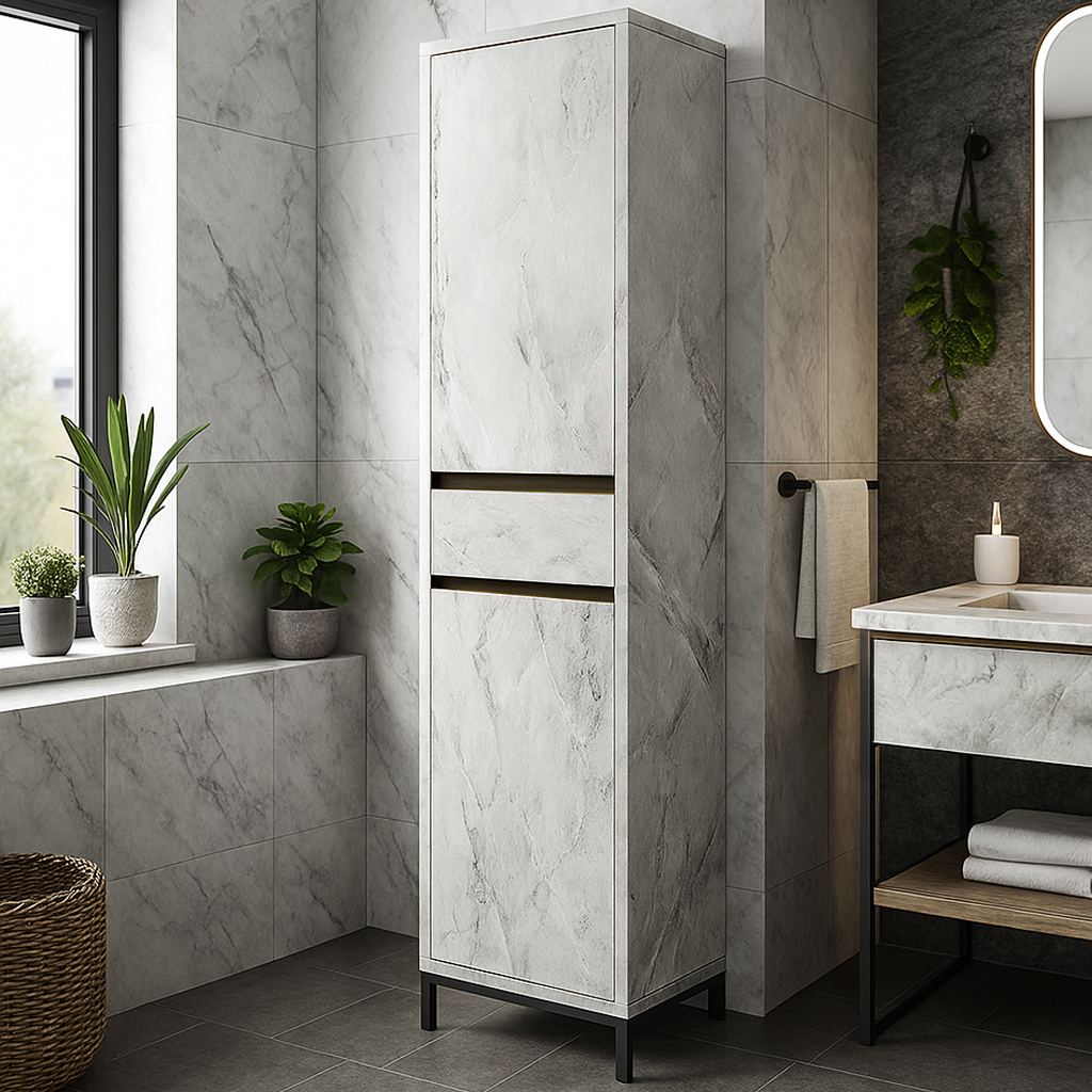 Stili 7775 ΣΤΗΛΗ ΜΠΑΝΙΟΥ VENTO-7775 ΜΕ ΟΨΗ ΛΕΥΚΟ ΜΑΡΜΑΡΟ ΜΕ ΓΚΡΙ ΝΕΡΑ - Image 1