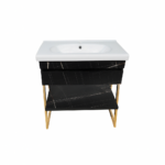 ΕΠΙΠΛΟ ΜΠΑΝΙΟΥ 7767 GOLD-OLTRE 80 cm ΣΕ ΟΨΗ ΜΑΥΡΟΥ ΜΑΡΜΑΡΟΥ ΜΕ ΡΑΦΙ - Image 4