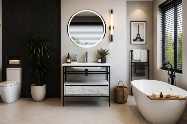 ΕΠΙΠΛΟ ΜΠΑΝΙΟΥ ZENOS 7775 ΠΛΑΤΟΥΣ 85cm ΣΕ ΟΨΗ ΛΕΥΚΟΥ ΜΑΡΜΑΡΟΥ ΜΕ ΓΚΡΙ ΝΕΡΑ