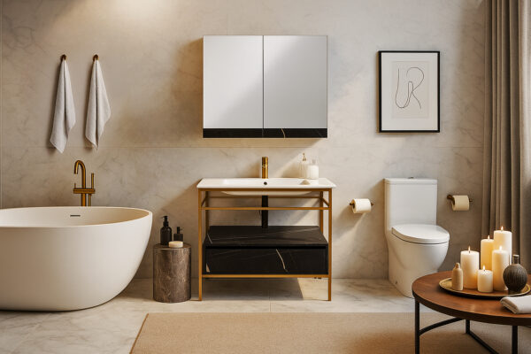 ΕΠΙΠΛΟ ΜΠΑΝΙΟΥ ZENOS 7767 ΠΛΑΤΟΥΣ 85cm ΣΕ ΟΨΗ ΜΑΥΡΟΥ ΜΑΡΜΑΡΟΥ