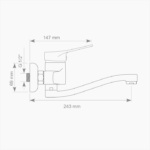 Μπαταρία Κουζίνας Τοιχου Ορειχάλκινη Forte M 1807-CHR Χρώμιο - Image 3